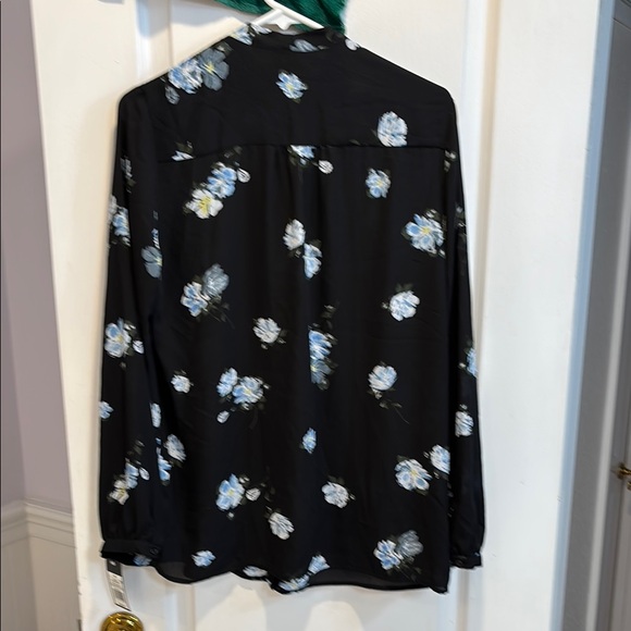 NWT Mossimo Supply Co. Black Tie Front Bib Collar Blouse - Picture 5 of 7